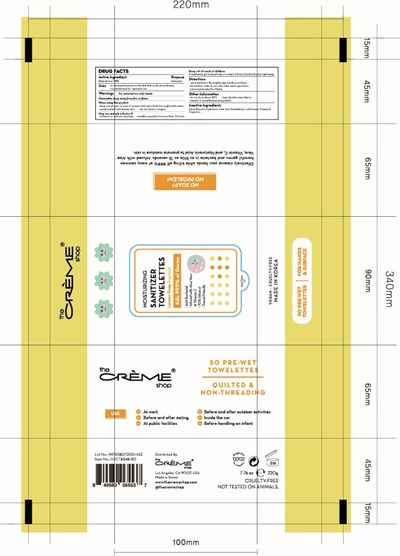 The Creme Shop Moisturizing Sanitizer Towelettes Lemon Drop Scented (Lemon Drop 50)